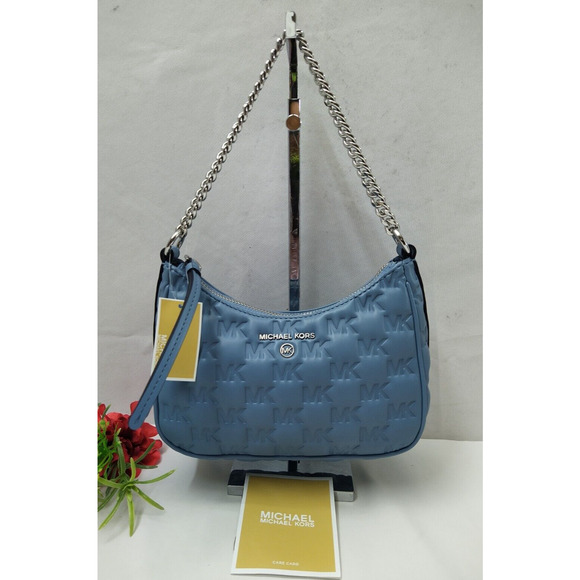 Michael Kors Jet Set Charm Blue Leather Zipper Closure Hobo Shoulder Bag - NWT - Picture 1 of 16